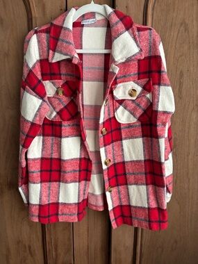 Plaid Red and White Button-Front Shacket